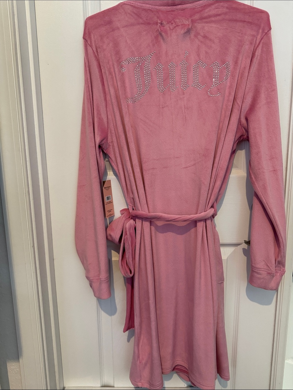 Juicy Couture Pink Velour Robe with Rhinestone Script
